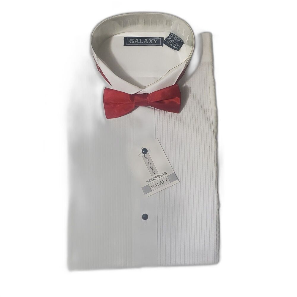 Galaxy white Tuxedo shirt with red Tied Size M (34_35)# 12